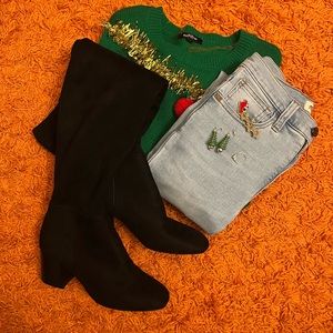 Black Suede High Knee Boots